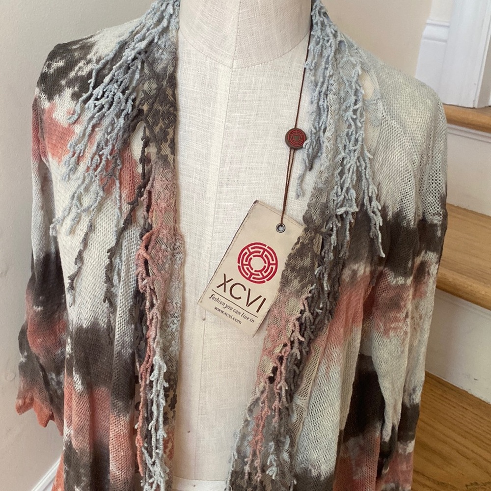 XCVI crotcheted long cover up shawl NWT boutique sweater cardigan small